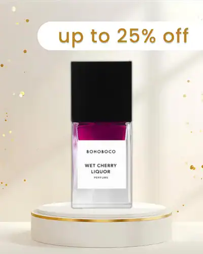 Bohoboco Wet Cherry Liquor fragrance bottle with black cap.