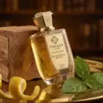 Unique Luxury Aphrodisiac Touch fragrance in a sophisticated glass bottle with a gold cap.