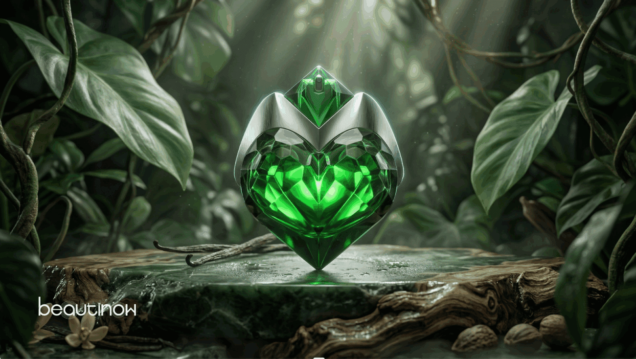 Alwa Green Heart Perfume Bottle - A luxurious fragrance bottle showcased at Beautinow.