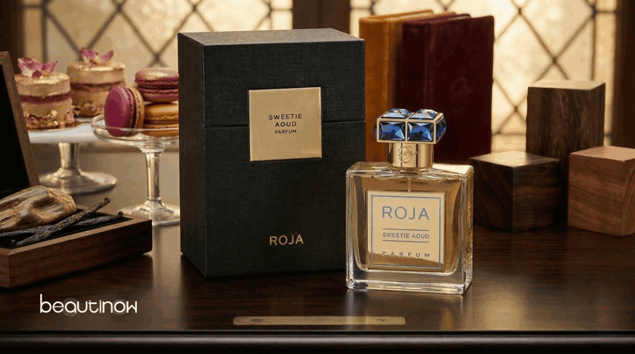 Roja Sweetie Aoud fragrance bottle with elegant packaging, perfect for luxury perfume enthusiasts.