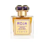 Roja Parfums De La Nuit 2025 fragrance bottle with purple gemstone accents on the cap.