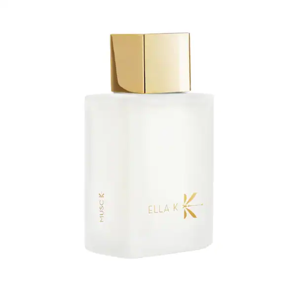 Ella K Amber K Eau de Parfum - A luxury fragrance in a white bottle with gold accents.