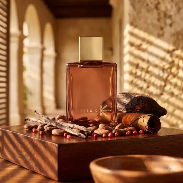 Ella K Amber K Eau de Parfum - A luxurious fragrance in a sleek amber bottle.