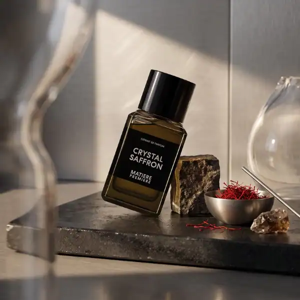 Matiere Premiere Crystal Saffron fragrance bottle for luxury perfumery.