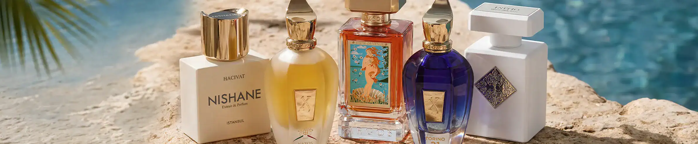 Nishane luxury perfume collection with elegant bottles and gold accents.
