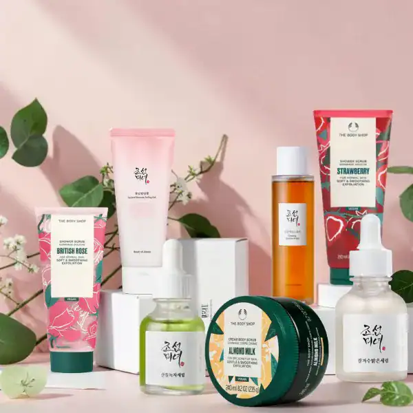 Beauty of Joseon serums and The Body Shop scrub for the Tier 2 gift set at Beautinow.