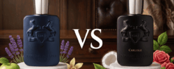 Parfums de Marly Layton and Carlisle bottles - luxury fragrances for men.