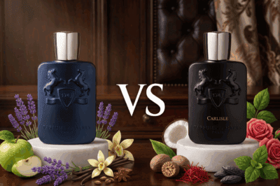 Parfums de Marly Layton and Carlisle bottles - luxury fragrances for men.