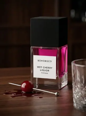 BohoBoco Wet Cherry Liquor fragrance bottle with cherry and cocktail pick.
